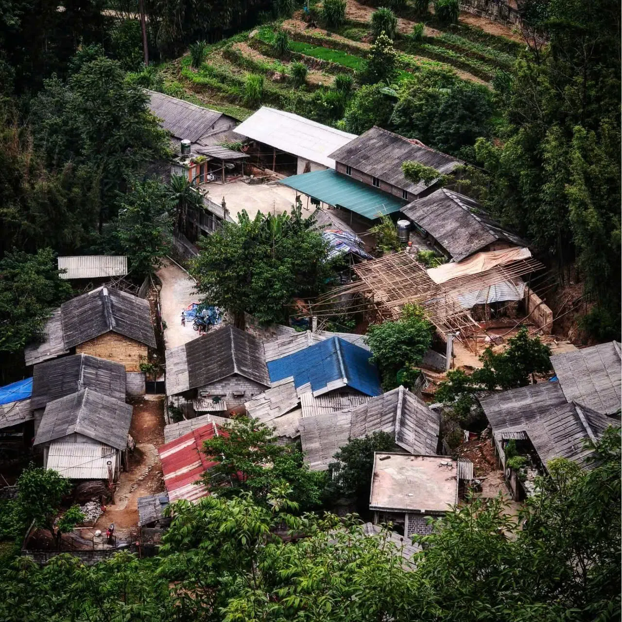 Traditional stone-walled village houses on a highland plateau in northern Vietnam