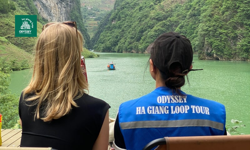 Travelers riding through mountain roads on the Ha Giang Loop