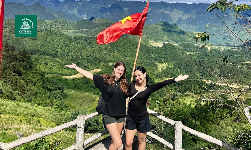 Travelers experiencing major mountain viewpoints on a two-day Ha Giang tour